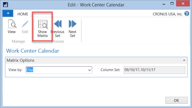 Dynamics NAV Work Center Calendar