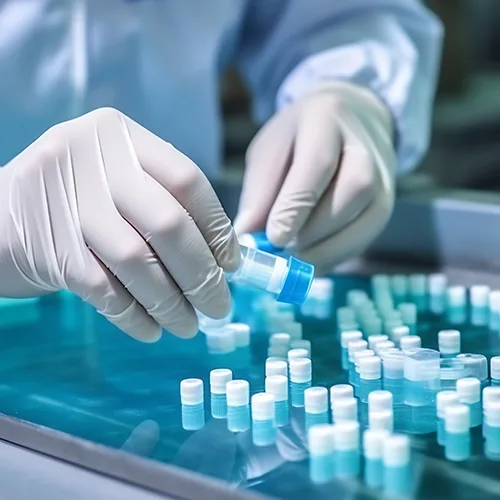 Hands organizing medical supplies