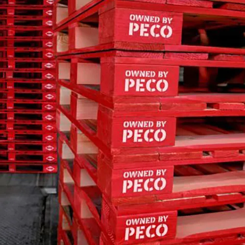 Red pallets stacked