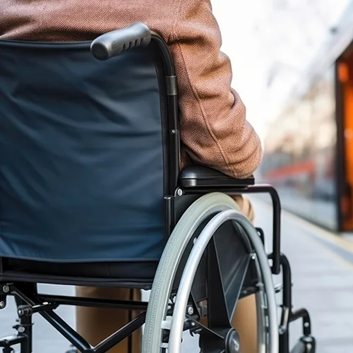 Person in wheelchair waiting for train