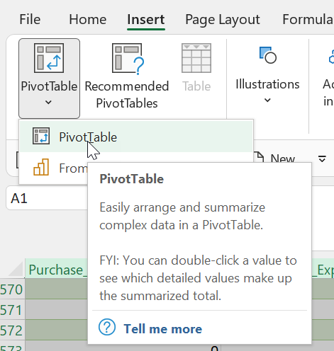 Insert Pivot Table in Excel
