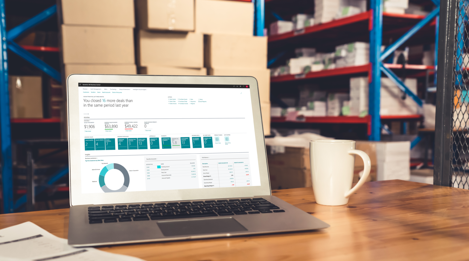 Business Central on laptop in warehouse