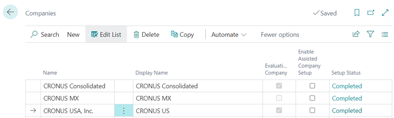 Setting up the consolidation company (here called “Cronus Consolidated”)