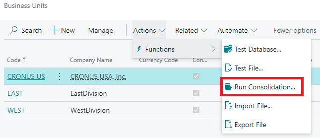 Run the consolidation from the Consolidation Company