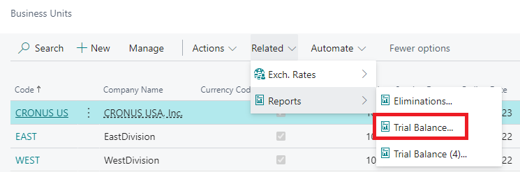 Generating the Consolidation Trial Balance report