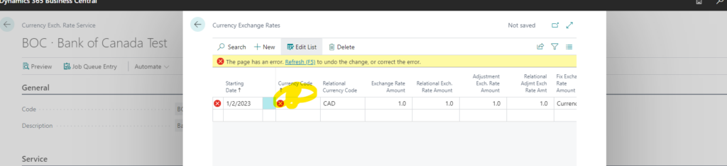 Business Central Exchange Rate Server Error