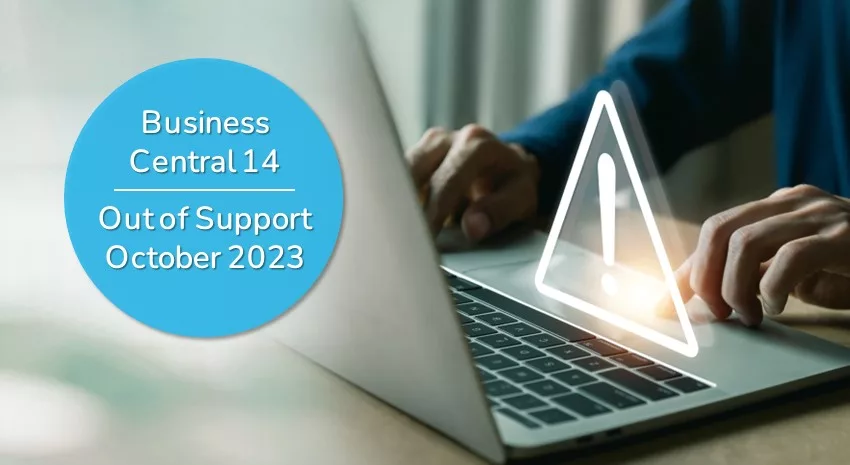 warning icon on laptop: Business Central 14 out of mainstream support