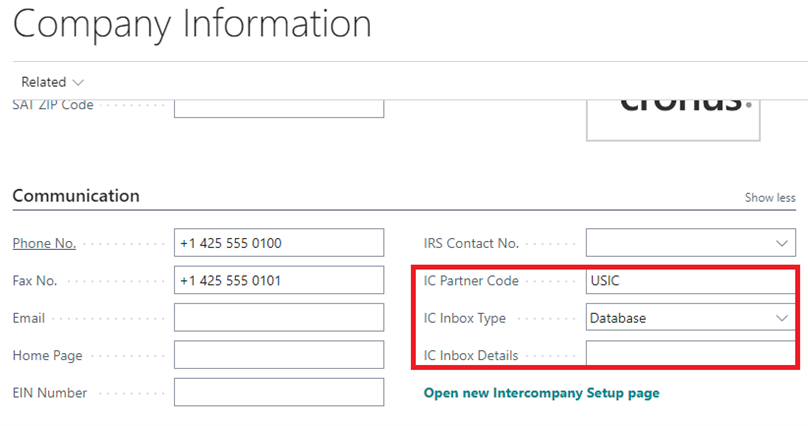 Verify IC Partner Code and IC Inbox Type on the Company Information page 