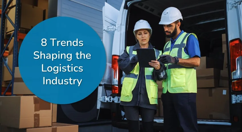 logistics/transportation workers collaborating over a tablet