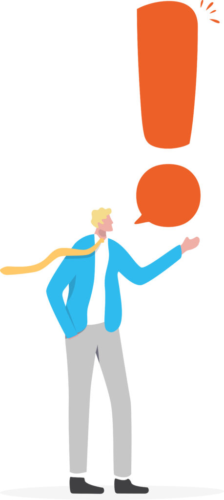 Animation of a business man holding a large exclamation mark