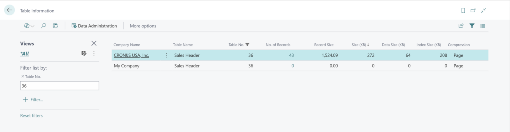 …but you can use Table Information to view data in a table 