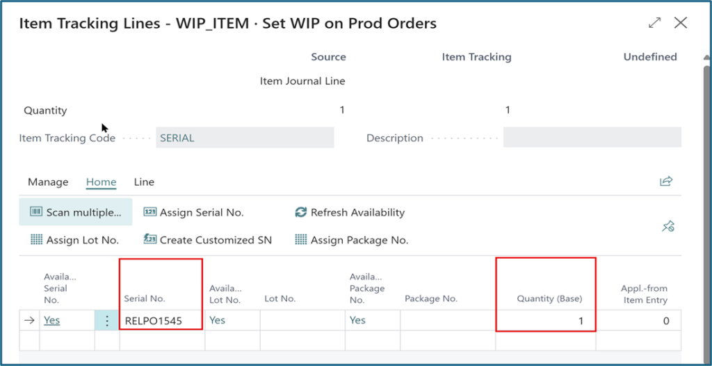 Item Tracking with Serial No. assigned