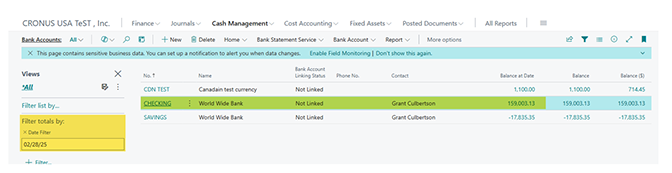Bank account  Balance at Date needs to match your G/L bank account on the same date