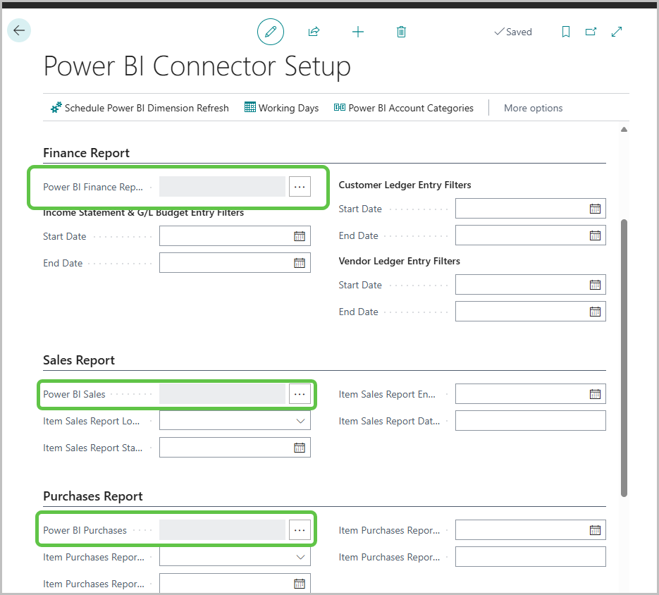Select the reports from the Power BI Connector Setup