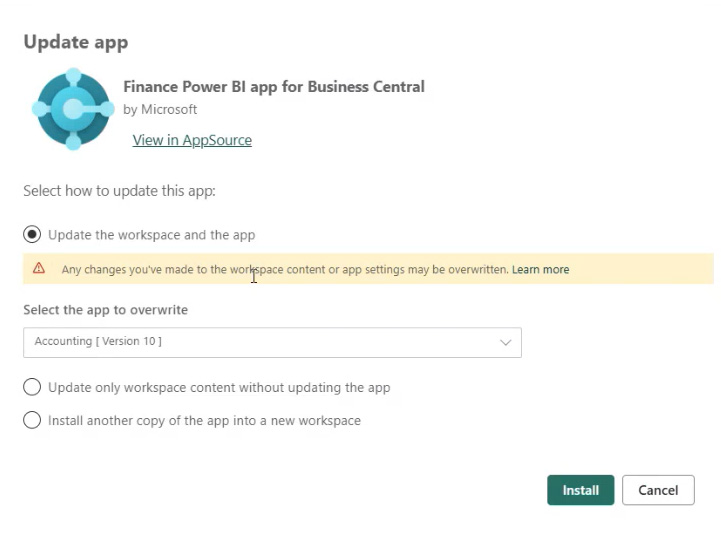Example: Update the workspace and the app