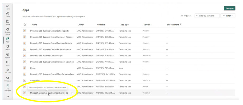 A new workspace is created using the name of the app