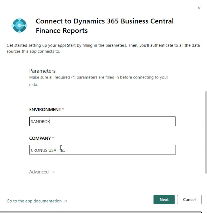Connect to Business Central data by setting the environment and company