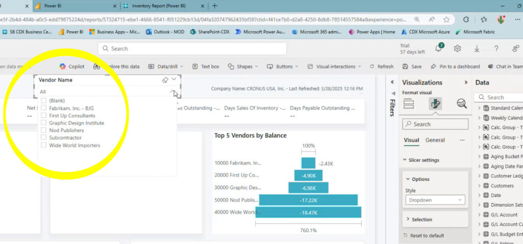 Vendors are displayed in a dropdown box