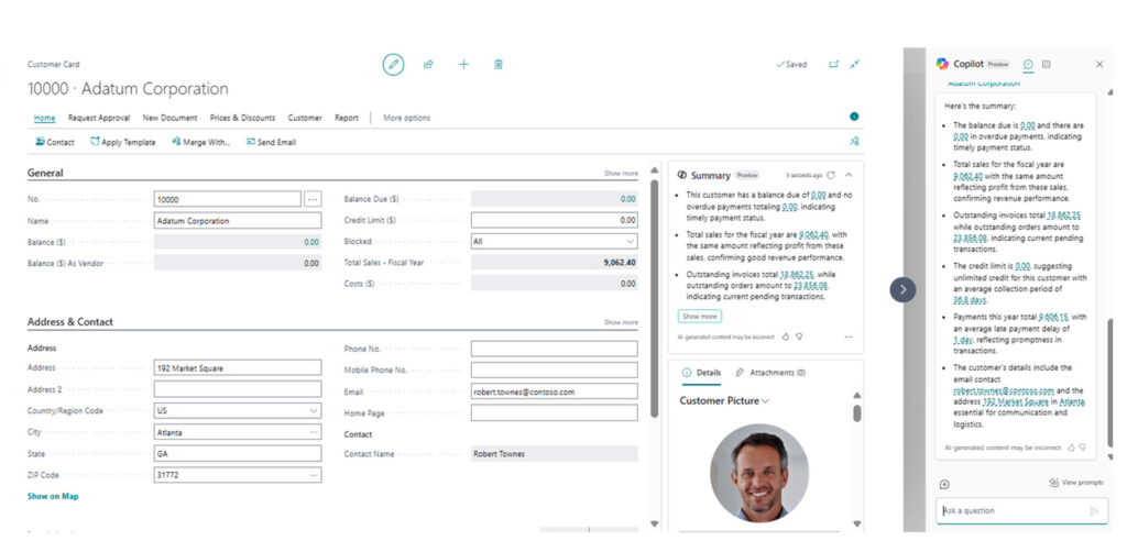 Copilot shows summary information directly on the customer card