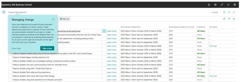 iewing the Feature Management page