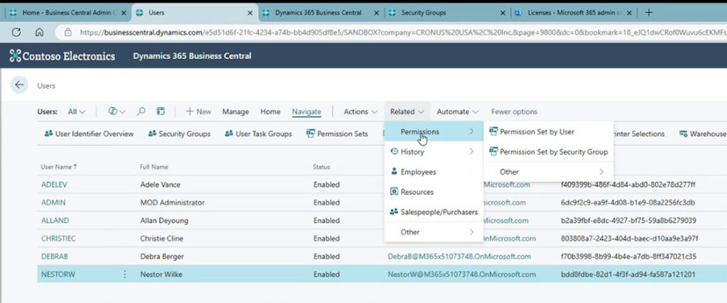Access Related Permissions from the Users screen (not the User Card)