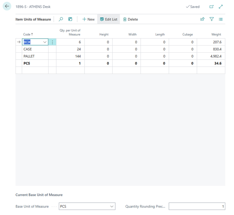Use Item Units of Measure for setting up the various units of measure for an item