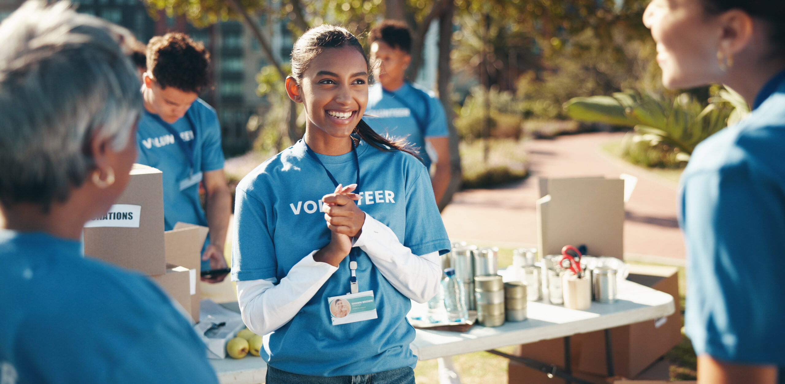 Young female volunteer smiling