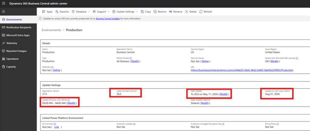 Use the Admin Center to change or delay the update schedule