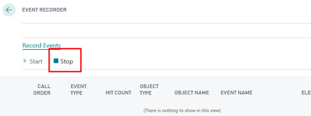 Choose Stop - the captured events appear in the order they were called.