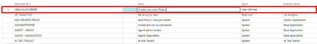 Figure 2 – Name the new permission set (NEW SALES ORDER in this example). Notice that its Type is set to User-Defined rather than System.