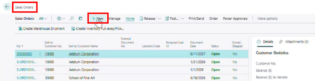 Figure 6 – Navigate to Sales Orders and create a new sales order.
