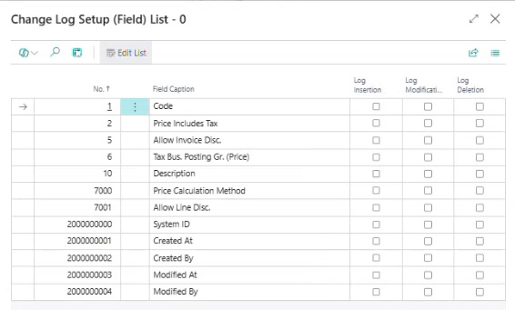 Figure 23 – Setting up Change Log to monitor only Some Fields lets you specify which field to log and whether the change was an Insertion, Modification, or Deletion.